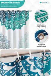 Neel Blue Mandala Flower Bathroom Shower Curtain, Polyester Fabric Water Resistant in Green - Size: 180 cm width x 180 cm drop - thumbnail 4