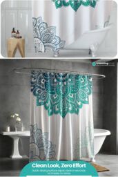 Neel Blue Mandala Flower Bathroom Shower Curtain, Polyester Fabric Water Resistant in Green - Size: 180 cm width x 180 cm drop - thumbnail 5