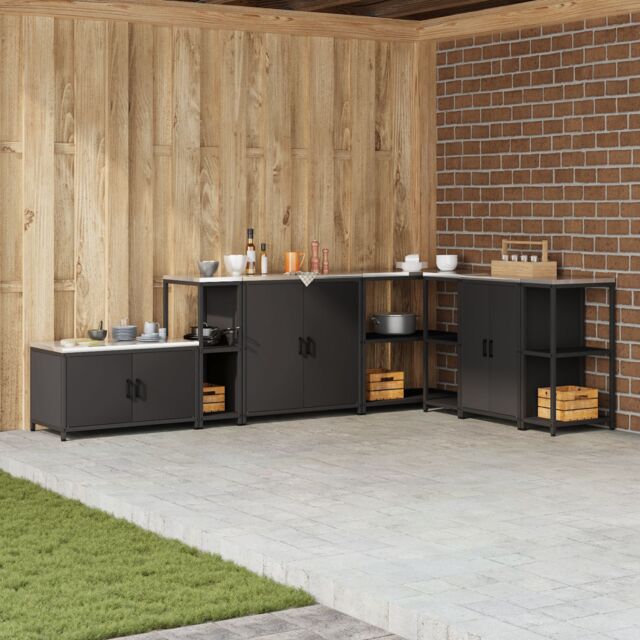 Berkfield Home Kitchen Storage Shelf with Storage Black Steel - image 1
