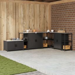 Berkfield Home Kitchen Storage Shelf with Storage Black Steel - thumbnail 1
