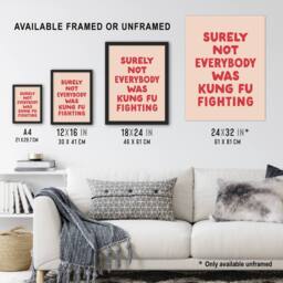"Artery8 Surely Not Everybody Kung Fu Fighting Pink Funny Wall Art Print - Size: W12"" x H16""" - thumbnail 3
