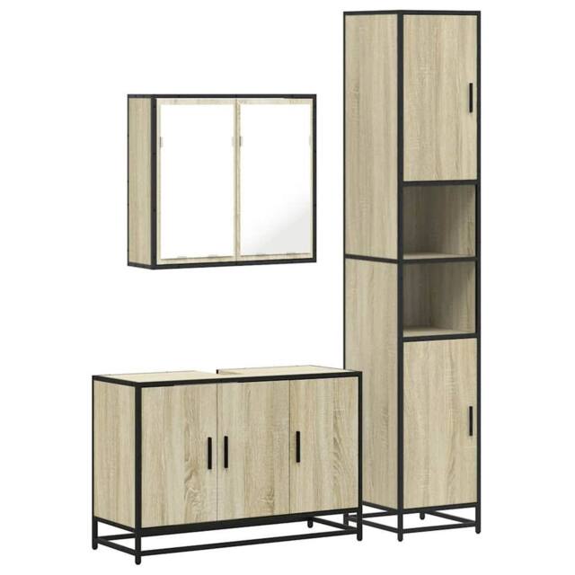 Berkfield Home 3 Piece Bathroom Furniture Set Sonoma Oak Engineered Wood in Light Brown - image 1