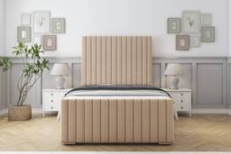"Sloomy Madison Plush Bed Frame With 50"" Upholstered Headboard in Stone - Size: Double"