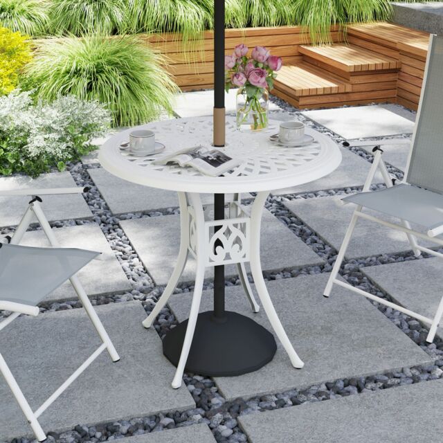 OUTSUNNY 78 cm Round Garden Dining Table with Parasol Hole in White - image 1