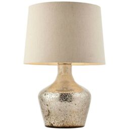 Loops Modern Table Lamp Hammered Pearl Ombre & White Linen Shade Feature Bedside Light