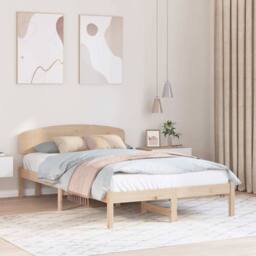 Berkfield Home Bed Frame with Headboard 135x190 cm Solid Wood Pine in Beige - thumbnail 2