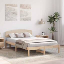 Berkfield Home Bed Frame with Headboard 135x190 cm Solid Wood Pine in Beige - thumbnail 4
