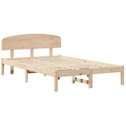 Berkfield Home Bed Frame with Headboard 135x190 cm Solid Wood Pine in Beige - thumbnail 1