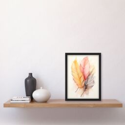 Artery8 Wall Art Print Bohemian Leaf Feather Abstract Watercolour Orange Pink Framed Art - Size: A4 - thumbnail 4