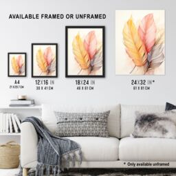 Artery8 Wall Art Print Bohemian Leaf Feather Abstract Watercolour Orange Pink Framed Art - Size: A4 - thumbnail 3