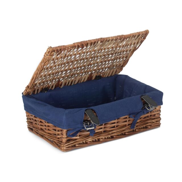 Red Hamper Wicker Empty Rectangular Gift Cotton Lined Basket in Blue - image 1