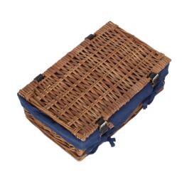 Red Hamper Wicker Empty Rectangular Gift Cotton Lined Basket in Blue - thumbnail 3