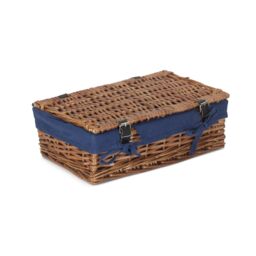 Red Hamper Wicker Empty Rectangular Gift Cotton Lined Basket in Blue - thumbnail 4