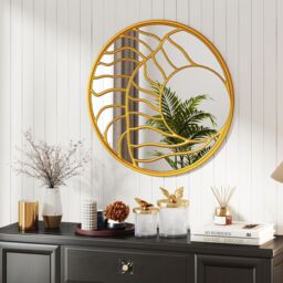 Gymax Gold Wall Mirror 80 cm Large Round Wall Decorative Mirror-Gold - thumbnail 4