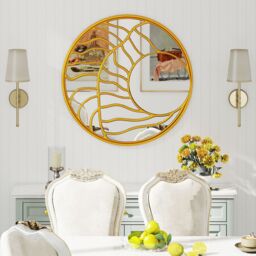 Gymax Gold Wall Mirror 80 cm Large Round Wall Decorative Mirror-Gold - thumbnail 3