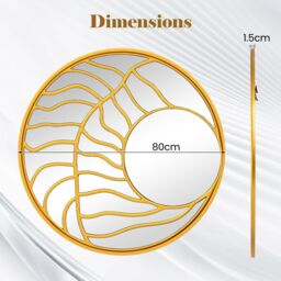 Gymax Gold Wall Mirror 80 cm Large Round Wall Decorative Mirror-Gold - thumbnail 2