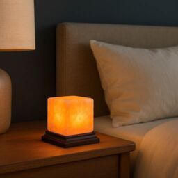 Orsina Nepal Box Salt Lamp, Square Himalayan Salt Chunks In Wooden Cage Frame, Emits Soft Amber Glow To Enhance in Orange - thumbnail 1