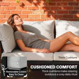 OUTSUNNY Garden Furniture Set, 6 Piece Corner Sofa Set with Coffee Table in Light Grey - thumbnail 5