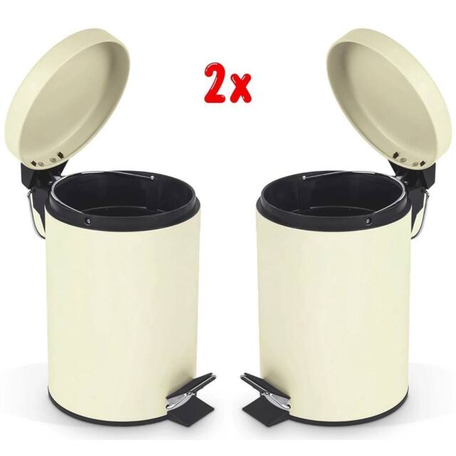 EONLION 2Pcs-3 Litre Bathroom Rubbish Waste Pedal Bin in Beige - Size: 100 cm - image 1