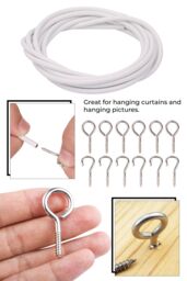 Neel Blue 5 Metres Curtain Wire with 12pcs Hooks, Net Curtain Cord in White - thumbnail 5