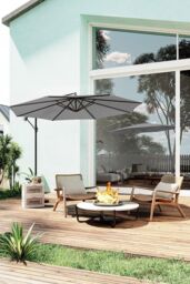 H&O Direct Outdoor 3m Cantilever Garden Parasol（Base not included） in Light Grey - thumbnail 2