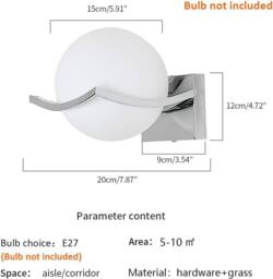 COMELY LED Wall Lights, Glass Ball Indoor Wall Sconces, E27, Bulb not Included in Silver - thumbnail 8