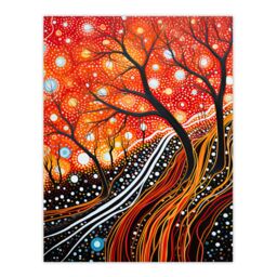 Artery8 Modern Vibrant Striking Aboriginal Style Artwork Painting Reds Orange Trees & Roots Stars & Sky Unframed Wall Art Print Poster Home Decor - thumbnail 1