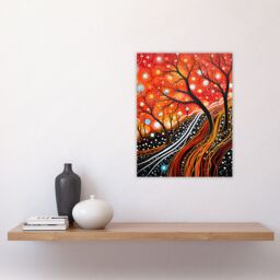 Artery8 Modern Vibrant Striking Aboriginal Style Artwork Painting Reds Orange Trees & Roots Stars & Sky Unframed Wall Art Print Poster Home Decor - thumbnail 4