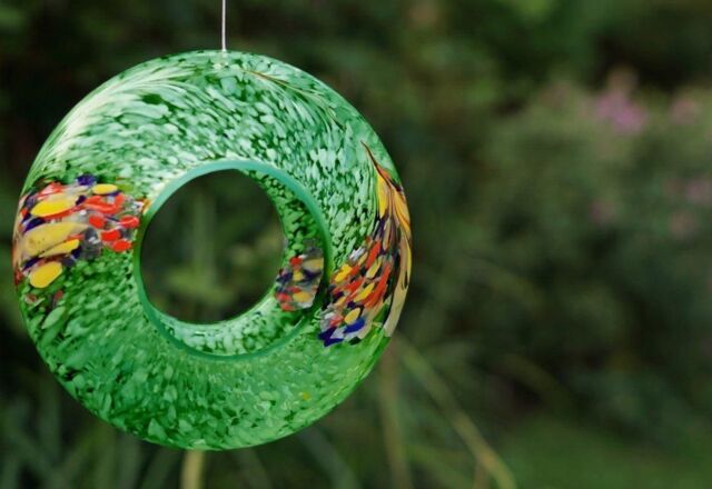 Sienna Glass Hanging Bird Feeder Green in Bottle Green - image 1