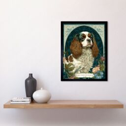 "Artery8 Wall Art Print King Charles Spaniel Dog with Flower Blooms Modern Art Nouveau Art Framed in Black - Size: W12"" x H16""" - thumbnail 2