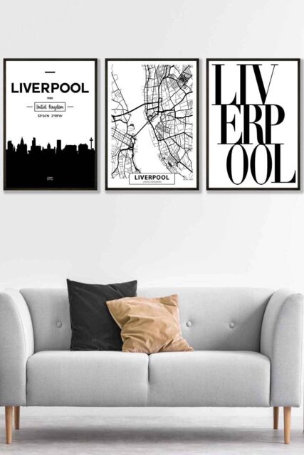 ARTZE LIVERPOOL Skyline Street Map City Prints Framed Wall Art - Large in Black - Size: W53 cm x H73 cm x D20mm - image 1