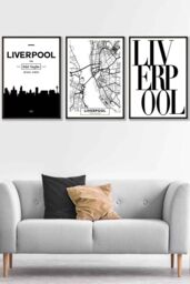 ARTZE LIVERPOOL Skyline Street Map City Prints Framed Wall Art - Large in Black - Size: W53 cm x H73 cm x D20mm - thumbnail 1