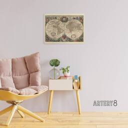 "Artery8 Hondius Pictorial Map 1641 World Hemispheres Canvas Wall Art Print in Beige - Size: W18"" x H24""" - thumbnail 3
