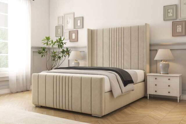 "Comfort Beds Grace Plush Bed Frame With Mattress-50"" Upholstered Wingback in Cream - Size: Single" - image 1