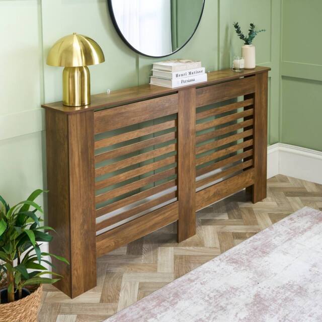 OHS Wood Effect Radiator Cover Sideboard Shelf in Walnut - Size: Small - image 1