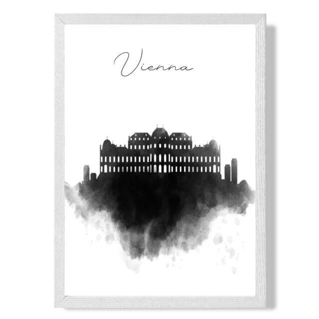ARTZE Vienna Watercolour Skyline City Framed Print SIZE: A4 with White Frame in Black - image 1