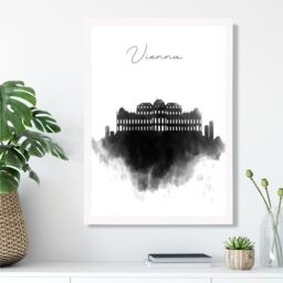 ARTZE Vienna Watercolour Skyline City Framed Print SIZE: A4 with White Frame in Black - thumbnail 2