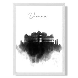 ARTZE Vienna Watercolour Skyline City Framed Print SIZE: A4 with White Frame in Black - thumbnail 1