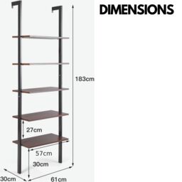 Rafaelo Mobilia 5 Tier Wall Mounted Storage Ladder Shelf For Living Room in Brown - thumbnail 4