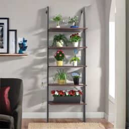 Rafaelo Mobilia 5 Tier Wall Mounted Storage Ladder Shelf For Living Room in Brown - thumbnail 2