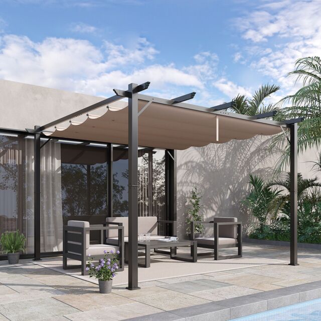 OUTSUNNY 3x3(m) Pergola Gazebo Sun Shade Shelter Aluminium Garden Canopy in Brown - image 1