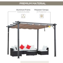 OUTSUNNY 3x3(m) Pergola Gazebo Sun Shade Shelter Aluminium Garden Canopy in Brown - thumbnail 4