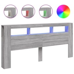 Berkfield Home LED Headboard Grey Sonoma 220x18.5x103.5 cm Engineered Wood - thumbnail 2