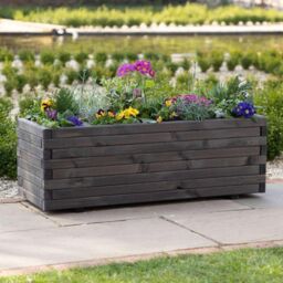 Primrose Rectangle Pine Wood Raised Trough Outdoor Patio Planter in Grey 180cm - thumbnail 1