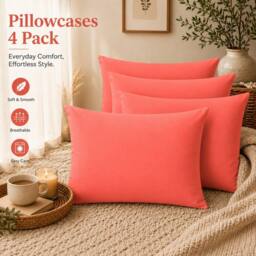 Pamposh 300 Thread Count Cotton Sateen Pillow Cases Set of 4 in Coral - Size: Standard Pillow Case - thumbnail 1