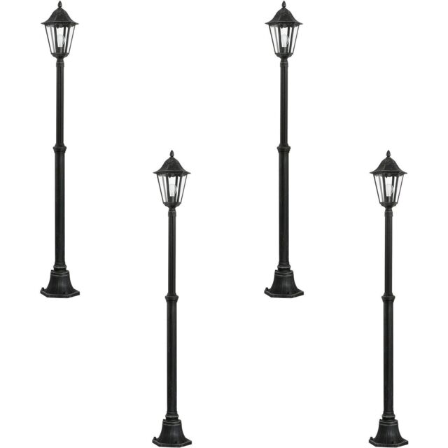 Loops 4 PACK IP44 Outdoor Bollard Light Black & Silver Lantern 2000mm Post 60W E27 - image 1