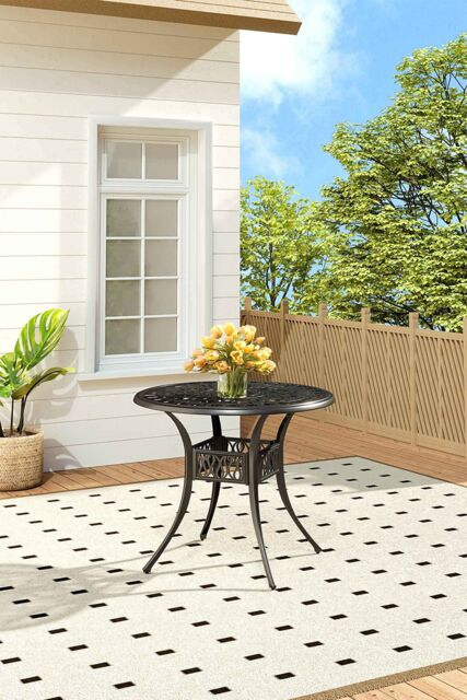 Living and Home Round Cast Aluminum Garden Bistro Dining Table in Black