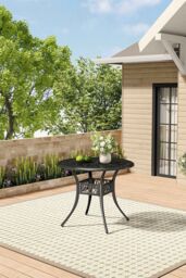 Living and Home Round Cast Aluminum Garden Bistro Dining Table in Black - thumbnail 2