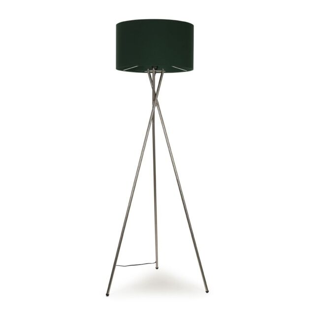 ValueLights Camden Polished Chrome Tripod Floor Lamp with Forest Green Drum Shade in Bottle Green - image 1