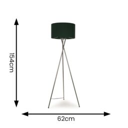ValueLights Camden Polished Chrome Tripod Floor Lamp with Forest Green Drum Shade in Bottle Green - thumbnail 7